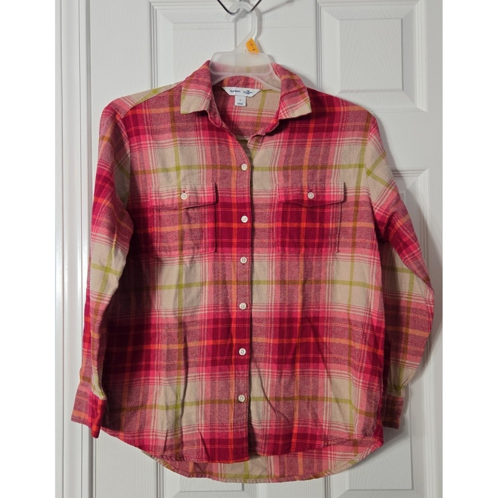 Old Navy Womans BoyFriend Shirt Long Sleeve Plaid Flannel Size Small